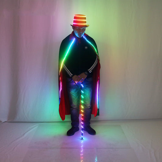 Glowing LED Hat Cloak Cosplay Jazz Dance Magic Crutches