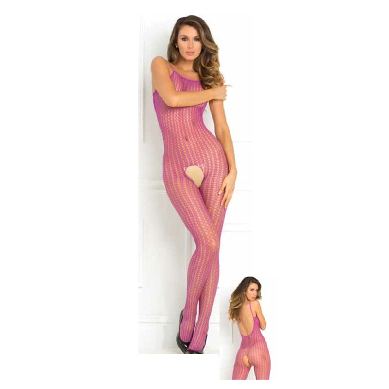 Rene Rofe Quarter Chrochet Net Bodystocking Purple O/S