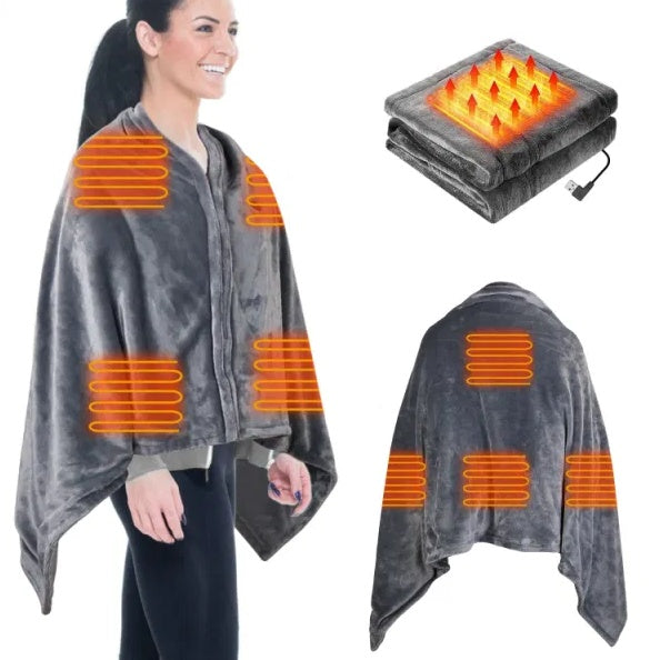 USB Heated Blanket - 59 x 31 in Heated Poncho Shawl Wrap with Zipper, Washable Electric Heated Blanket for Home and Office