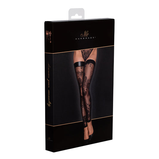 Noir Handmade Tulle Stockings With Patterned Flock Embroidery XL