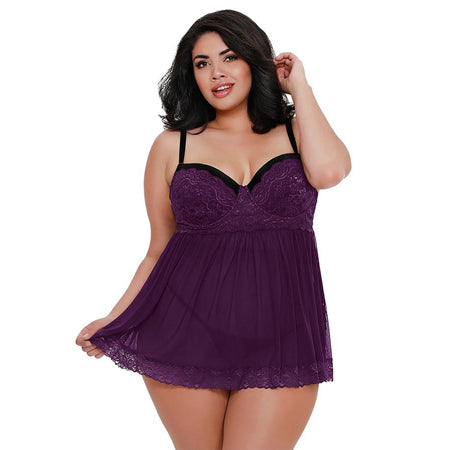 DG Lace Ovrlay Bdoll w/ G-strng Plum 1X