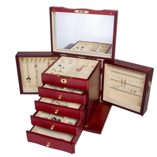   EleganceLock 5-Layer Wooden Jewelry Box with Lock Jewelry Boxes 