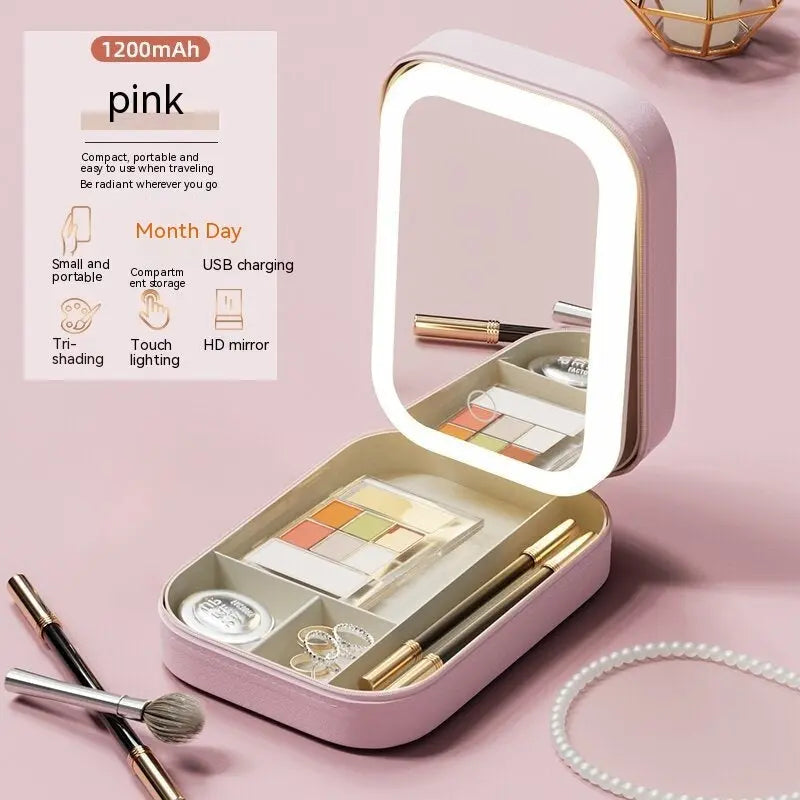   Portable Makeup Storage Box with LED Light - GlowMirror Organization CJ