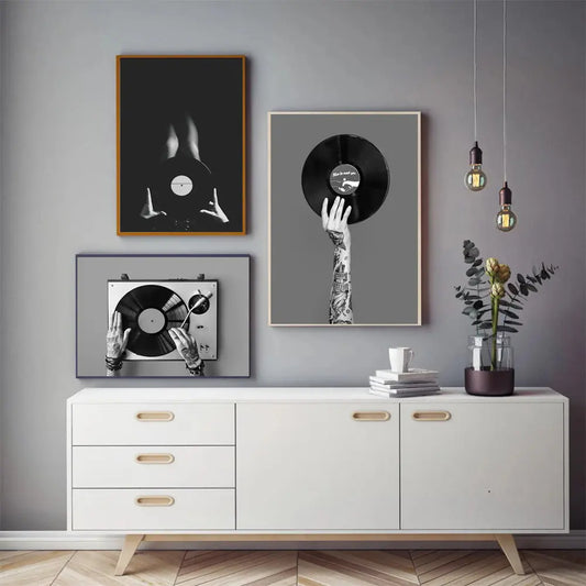   Retro Music Wall Art Black & White Vinyl Record Poster Wall Art 