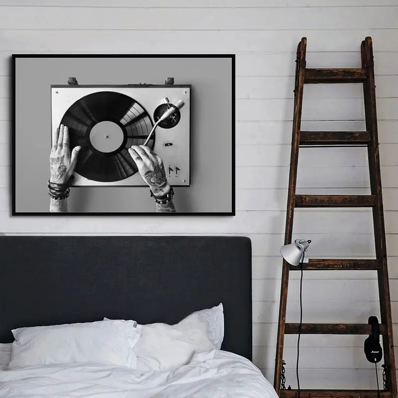   Retro Music Wall Art Black & White Vinyl Record Poster Wall Art 