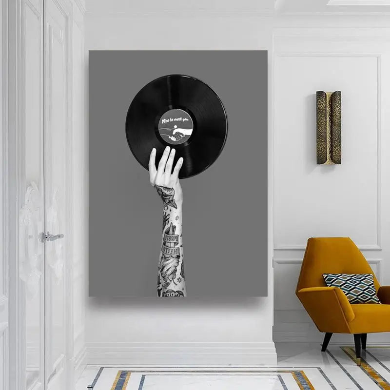   Retro Music Wall Art Black & White Vinyl Record Poster Wall Art 