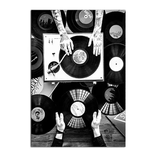   Retro Music Wall Art Black & White Vinyl Record Poster Wall Art 