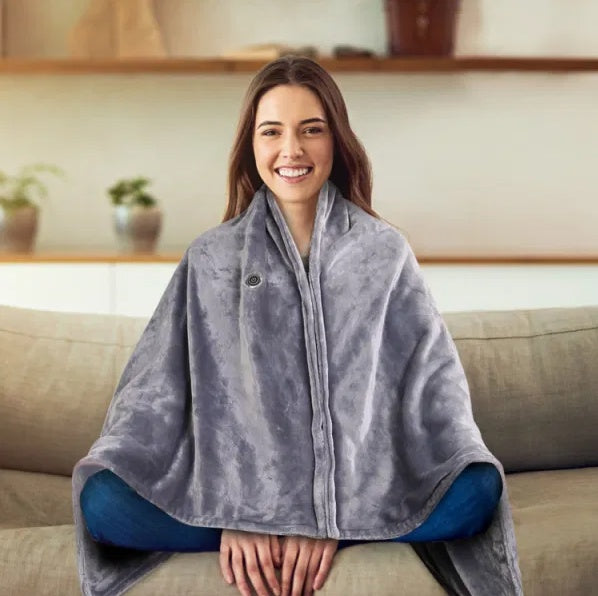 USB Heated Blanket - 59 x 31 in Heated Poncho Shawl Wrap with Zipper, Washable Electric Heated Blanket for Home and Office