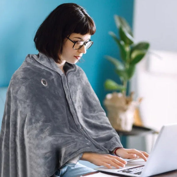 USB Heated Blanket - 59 x 31 in Heated Poncho Shawl Wrap with Zipper, Washable Electric Heated Blanket for Home and Office